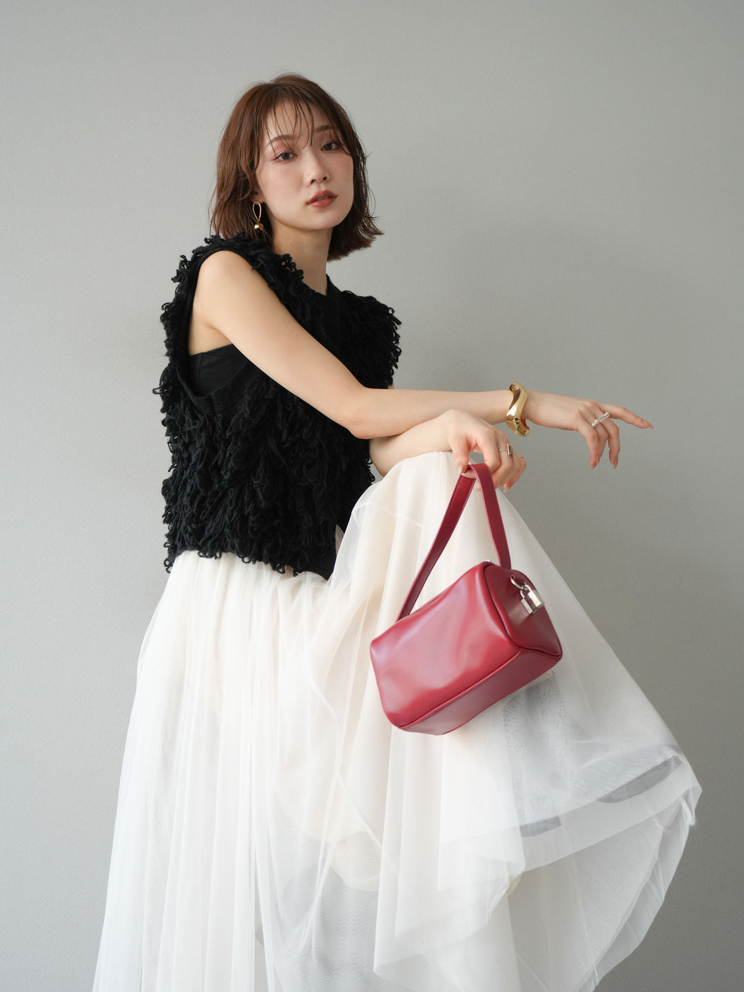 [予約]前開きループニットベスト/ブラック