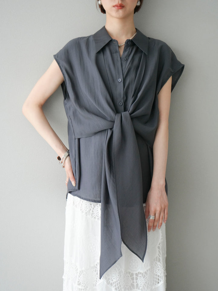 [予約]フロントタイシアーブラウス/チャコール