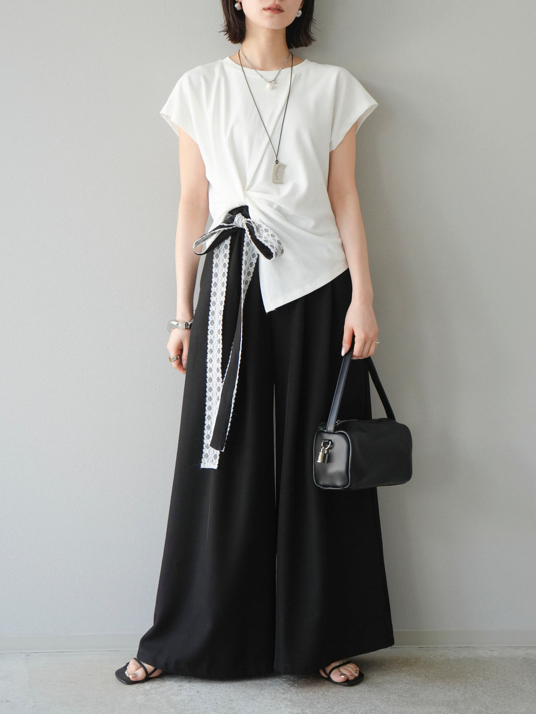 [予約]カシュクールTシャツ＆コームネックレスSET /ホワイト