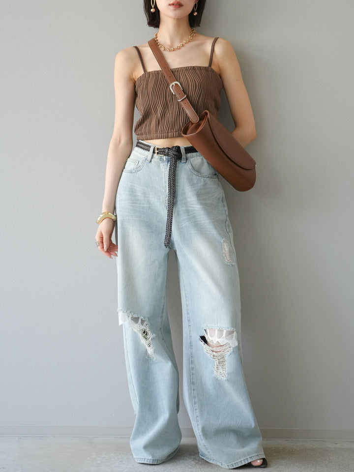 [SET]ウェーブパイピングカップ付ベアキャミソール+ウェーブパイピングカップ付ベアキャミソール(2set)