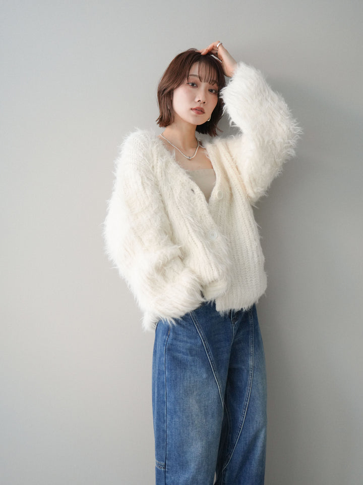 [SET]シャギーオーバーニットカーディガン+選べるアクセセット(2set)