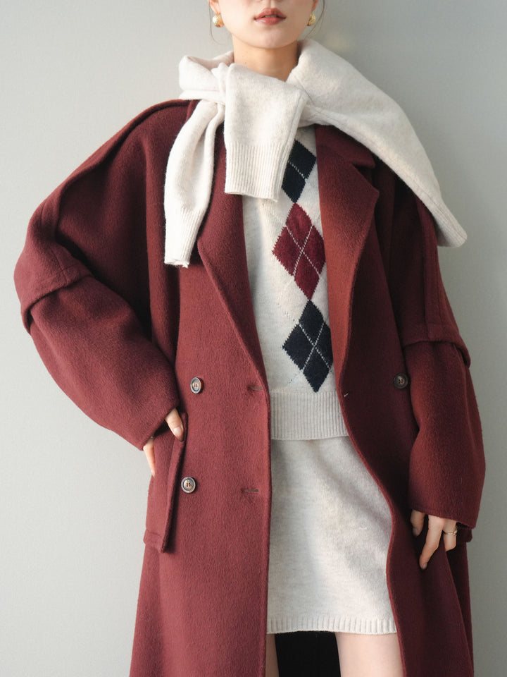 [20%オフ]カシミヤ100%ダブルブレストロングコート/red