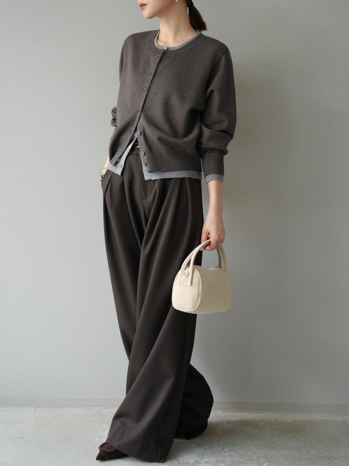 【SET】同色系疊穿開襟衫+雙褶寬褲（2件組）