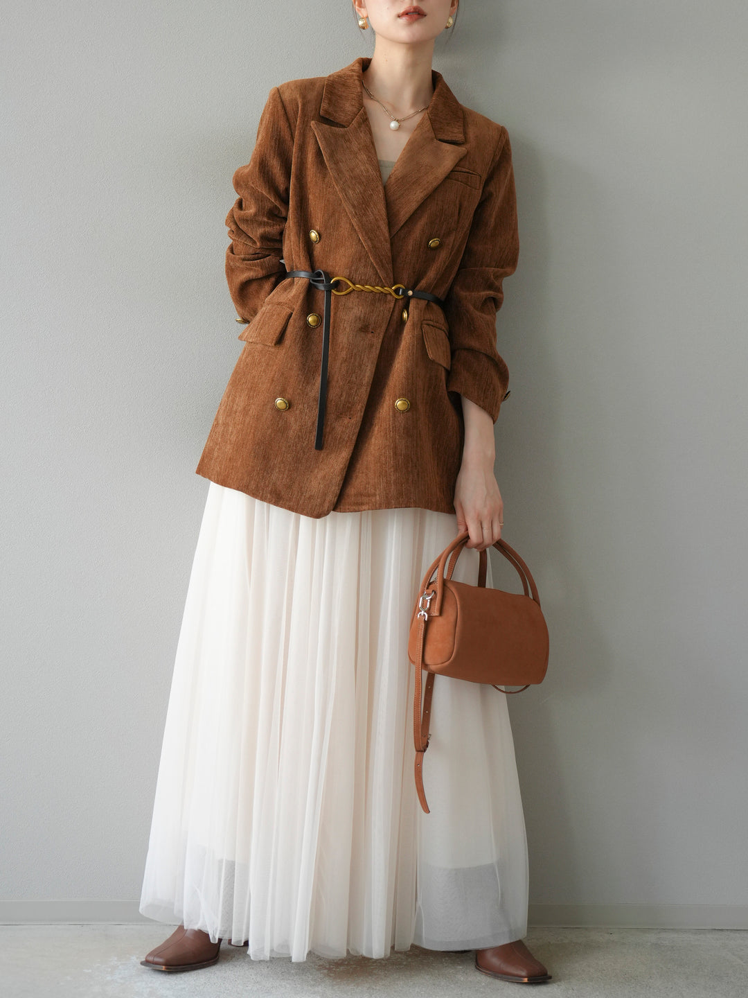 [予約]ベロアダブルジャケット/キャメル