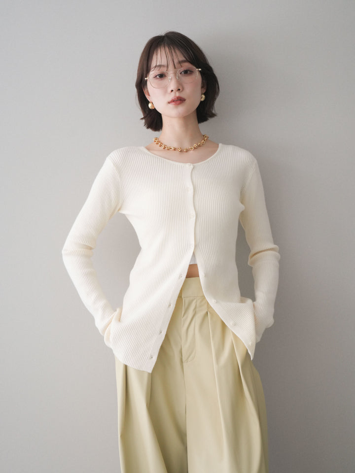 [予約]前後2WAYリブ編みクルーネックカーディガン/ivory