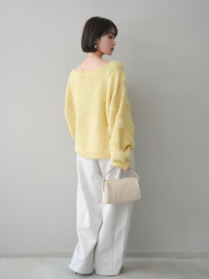 [SET]シャギーデザインニットプルオーバー+裾ZIPスエットワイドパンツ(2set)