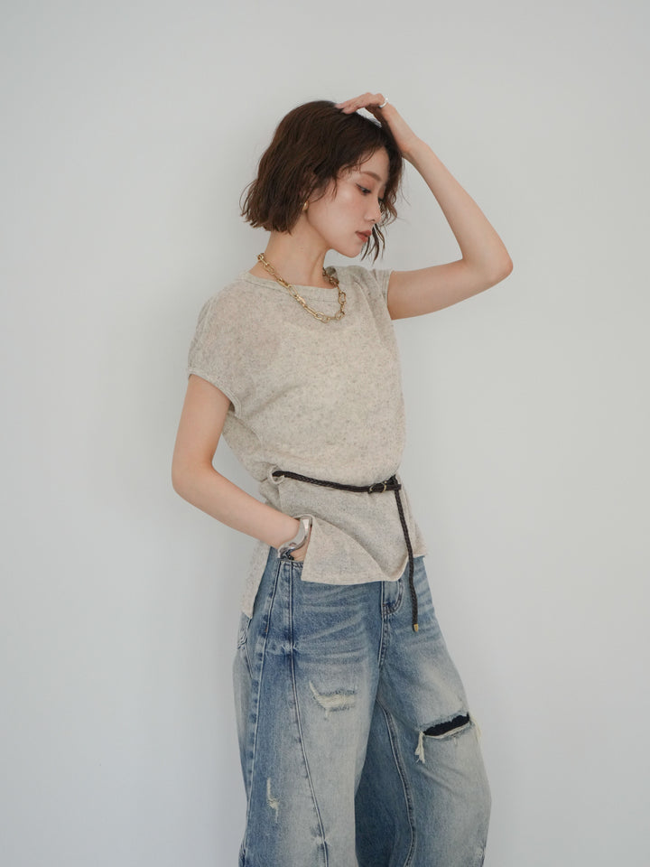 [予約]ベルト付アシメシアーニットトップス/beige