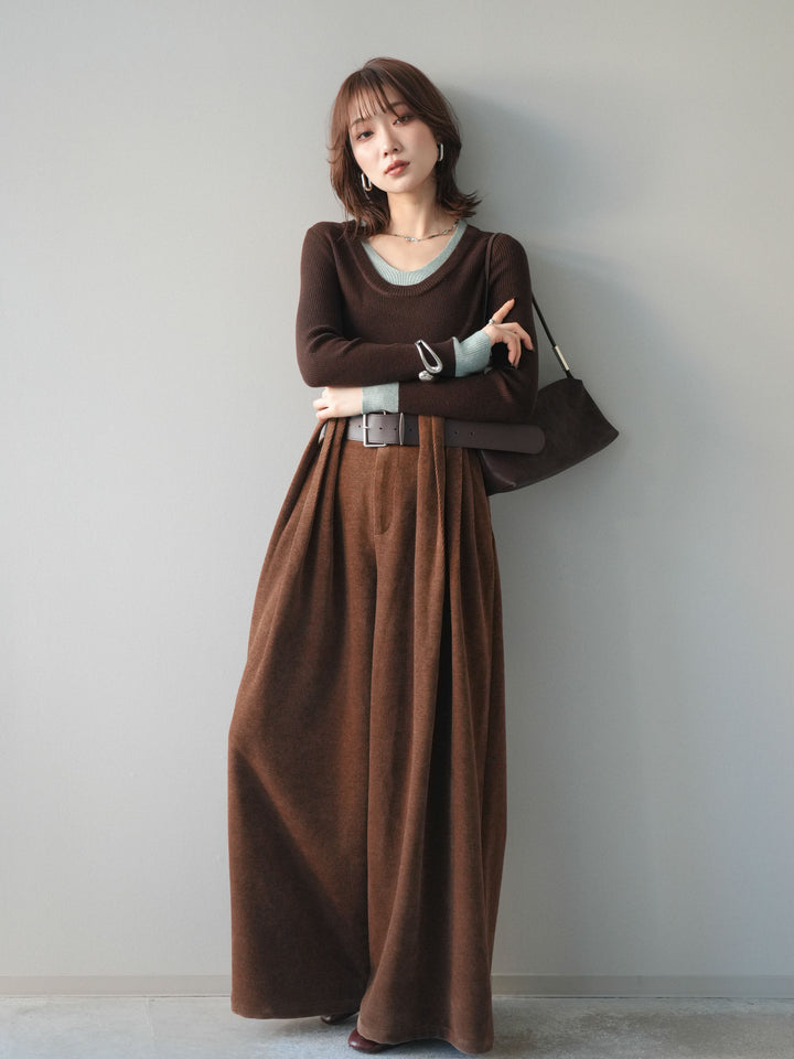 [SET]ベルトデザインループコールテンワイドパンツ(ベルト付き)+ベルトデザインループコールテンワイドパンツ(ベルト付き)(2set)