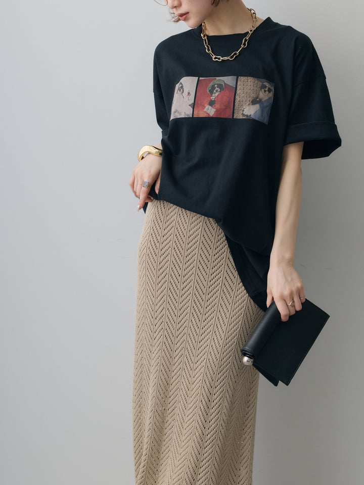 [SET]スリードッグフォトボックスTEE+クロシェシアーセミフレアスカート(2set)
