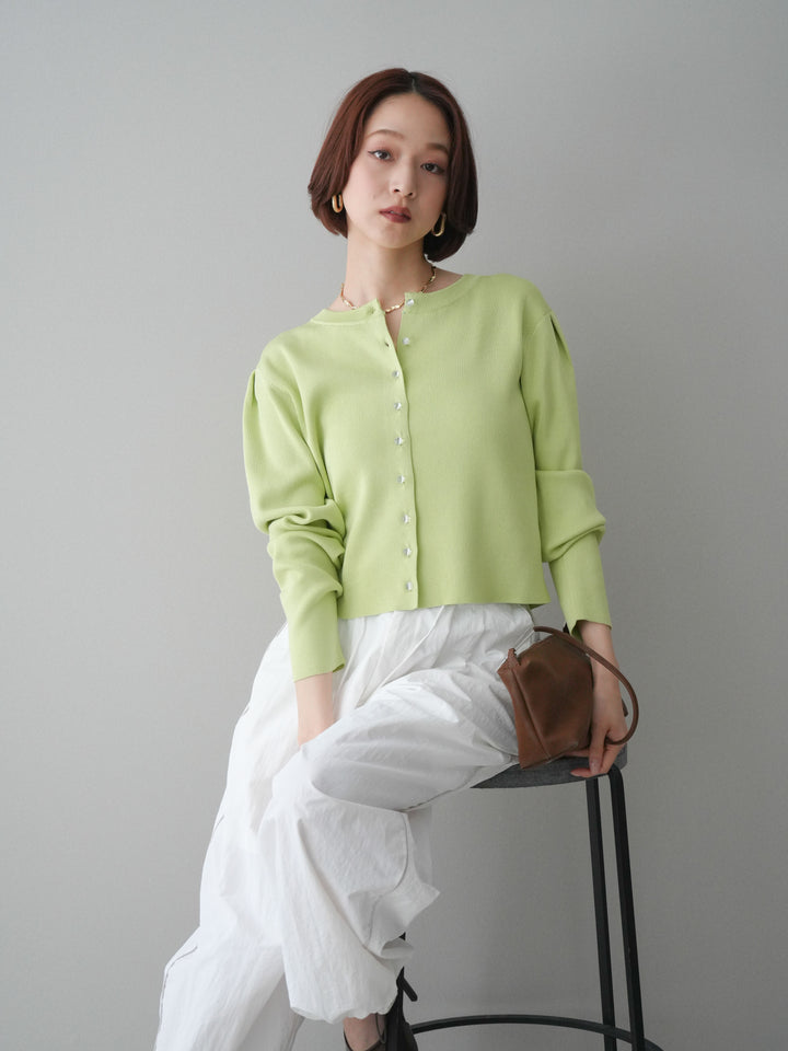 [SET]クリアボタンタックニットカーディガン+ドロストサイドラインナイロンパンツ(2set)