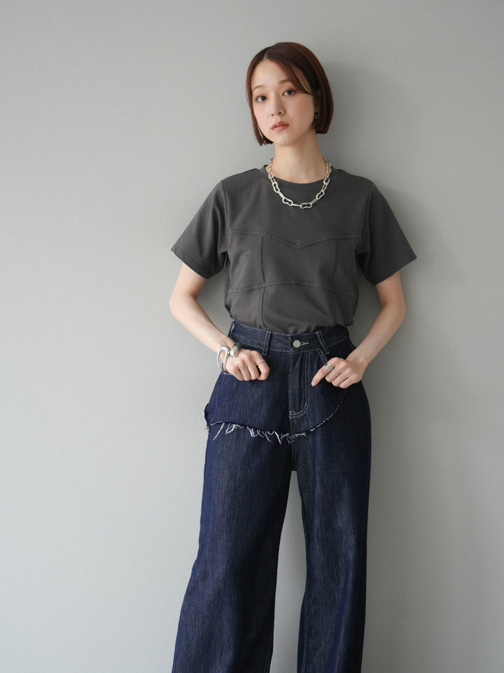 [SET]ビスチェデザインTシャツ+ヒップデザインデニムパンツ(2set)