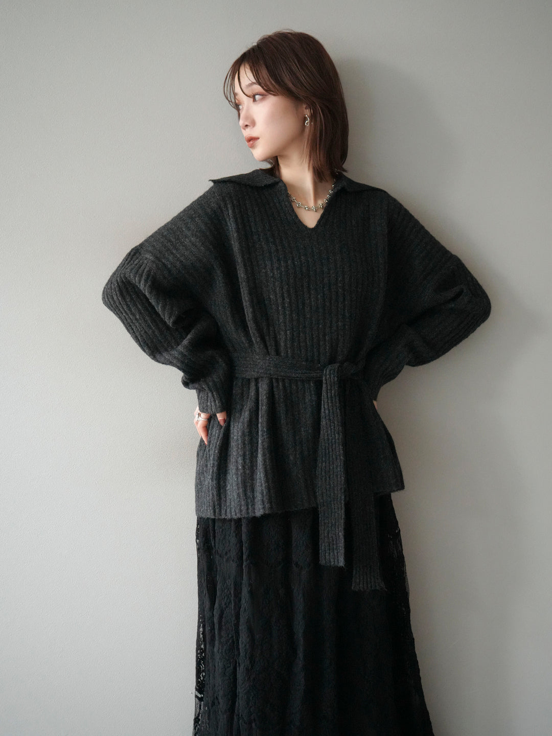 [予約]ワイドリブポロニットプルオーバー/darkgray