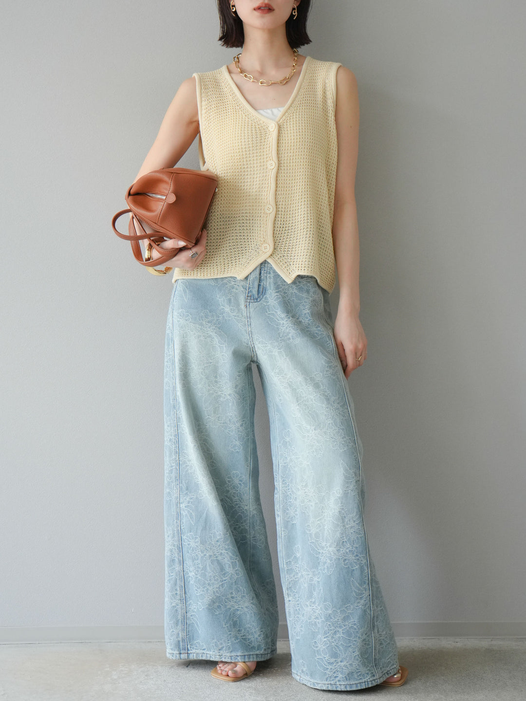 【預購】花提花牛仔寬褲/藍