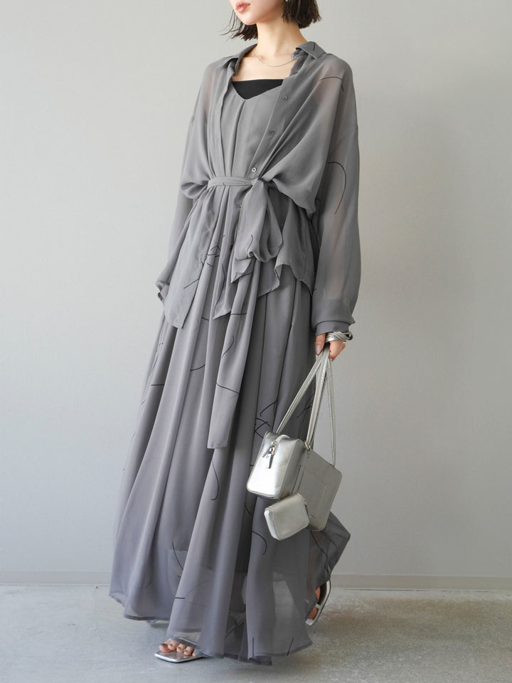 [SET]ペンタッチシフォンキャミワンピース+ペンタッチシフォンシャツ(2set)