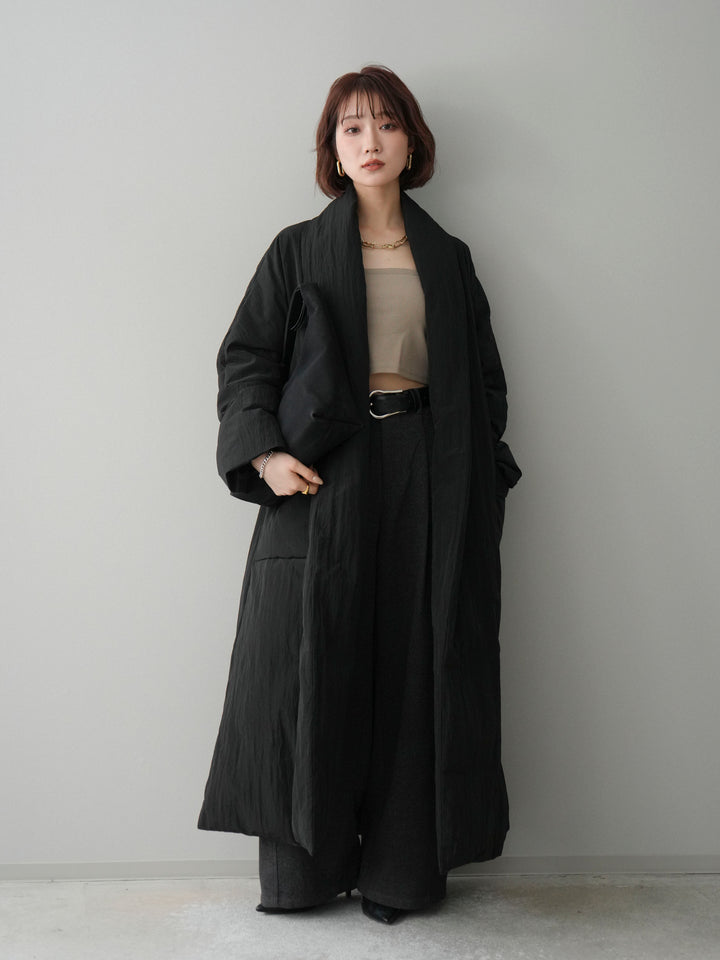 [SET]ロングダウンコート+ベルト付起毛コクーンパンツ(2set)