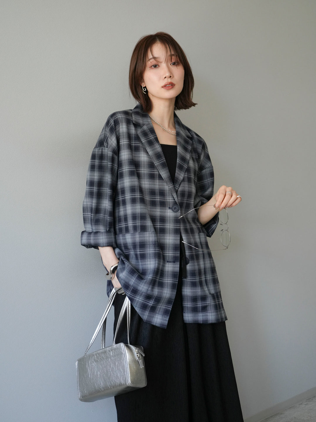 [予約]チェックシャツジャケット/ネイビー