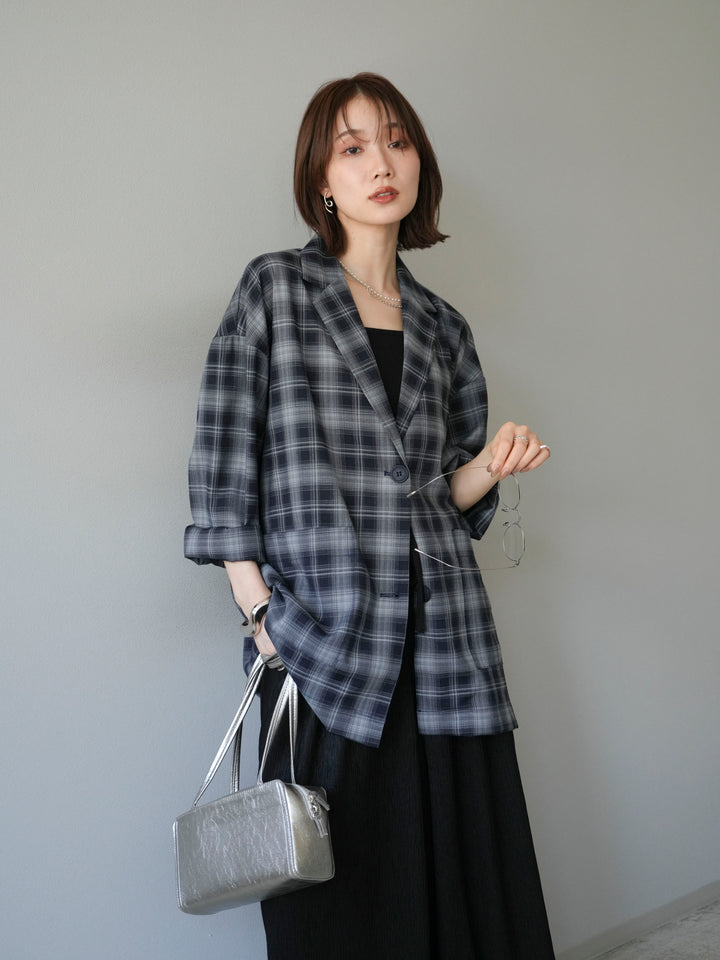 [予約]チェックシャツジャケット/ネイビー