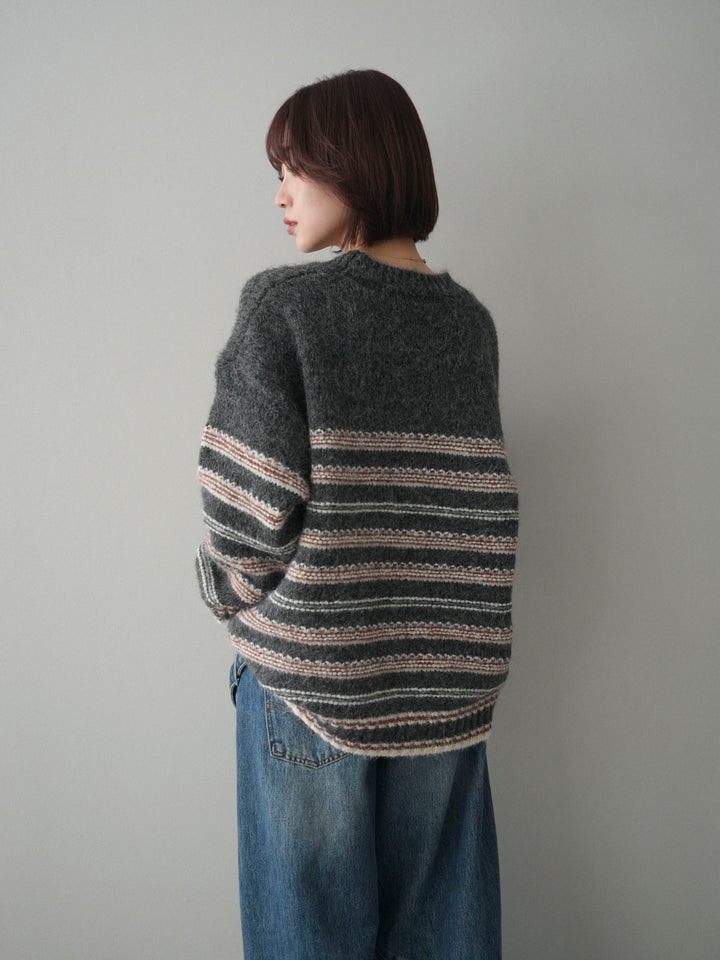 [予約]ステッチボーダーニットプルオーバー/gray