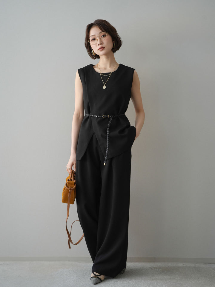 [SET]ベルト付ノースリーブトップス＆ワイドパンツSETUP