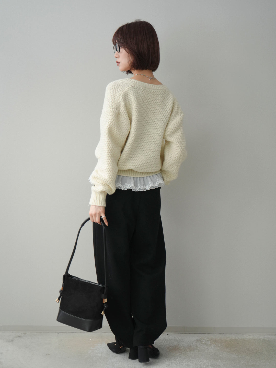 [SET]裾レースケーブルニットカーディガン+2WAYデザインスウェットパンツ(2set)