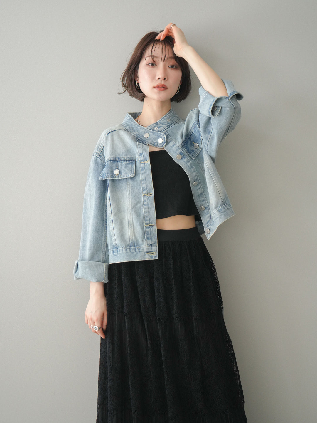 [予約]スタンドカラーコンパクトデニムジャケット/lightblue