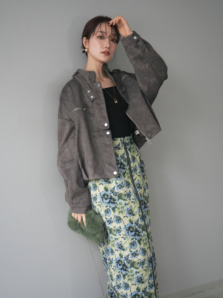 [予約]スエードジップデザインブルゾン/gray