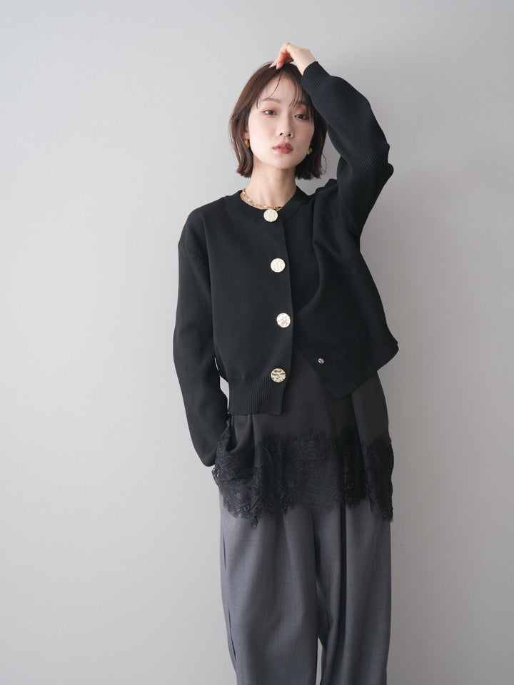 [SET]メタルボタンクルーネックニットカーディガン+選べるアクセセット(2set)