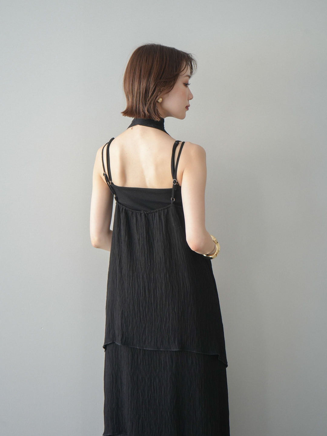 [予約]レース切替アシンメトリーワンピース/black