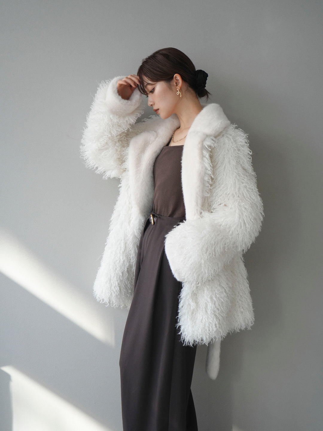 [予約]異素材ファー×ムートンコート/ivory