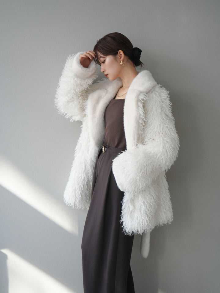 [予約]異素材ファー×ムートンコート/ivory