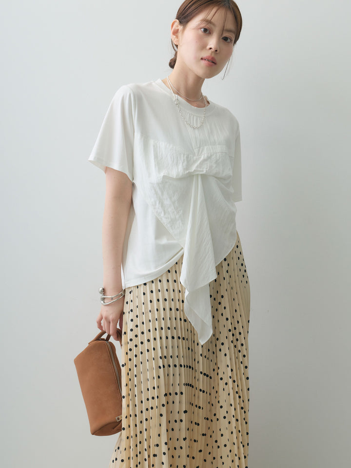 [SET]ラッフルドッキングTEE+ドットアコーディオンプリーツスカート(2set)