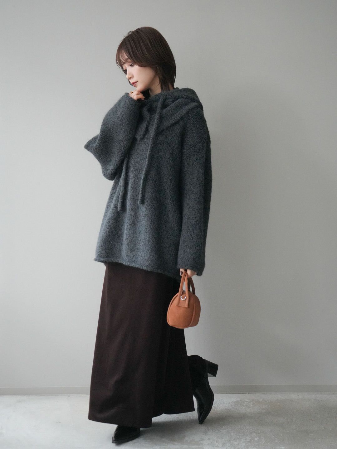 [予約]ベルベットナロースカート/brown