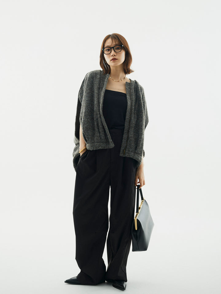 【Allure】[SET]ウール混コクーンブルゾン+タフタワイドカーブパンツ(2set)