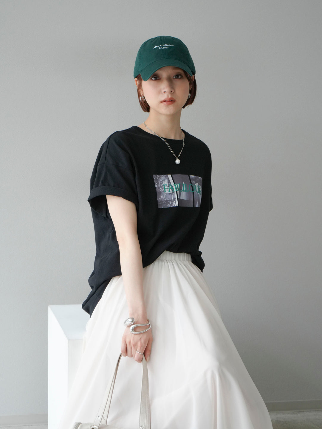 [SET]ネオンロゴコラージュフォトプリントオーバーTシャツ+シフォンフレアスカート(2set)