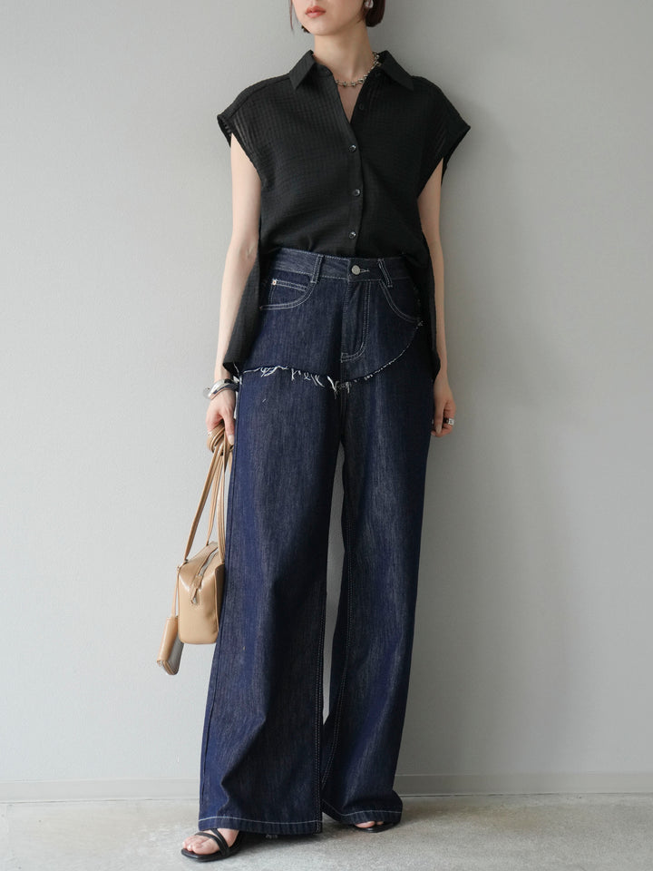 [予約]シアーチェックノースリーブシャツ/ブラック