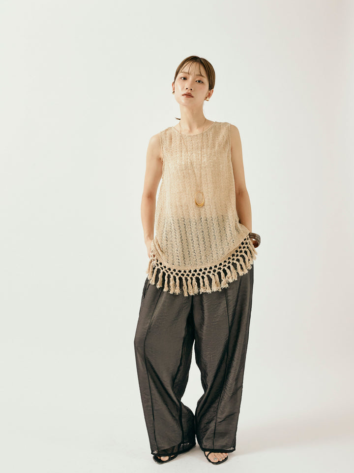 [予約]オーガンジーレイヤードサイドラインパンツ/ブラック