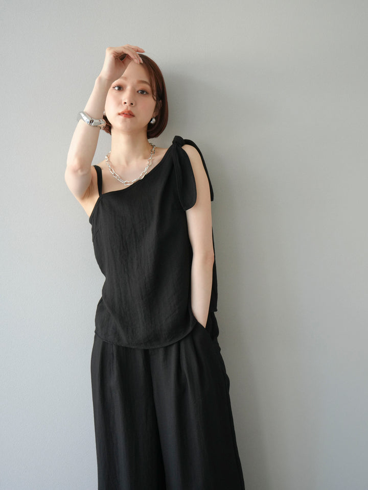 [SET]アシンメトリーショルダーデザイントップス＆ワイドパンツSET UP(2set)