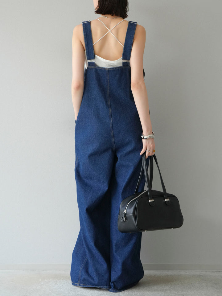 [予約]フロントZIP Vネックデニムサロペット/インディゴ