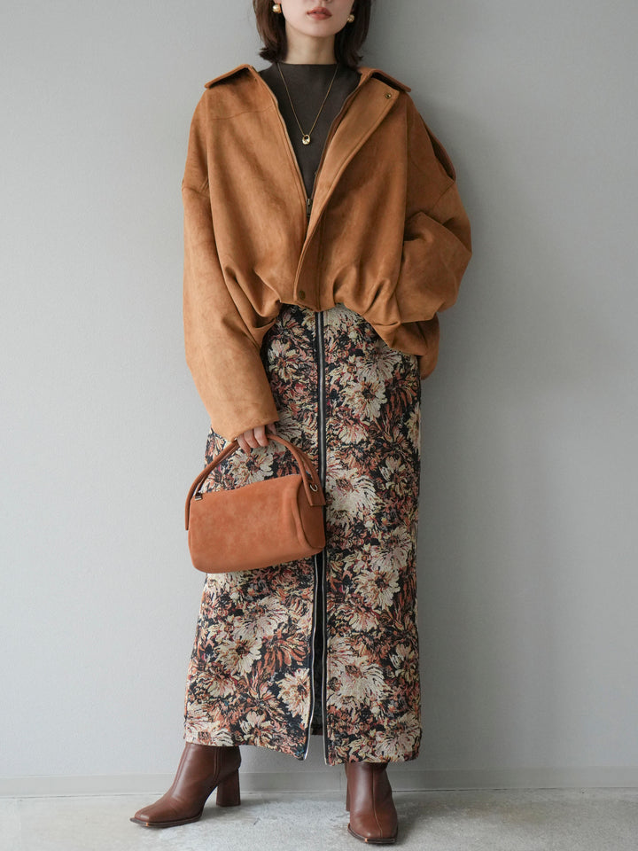 [SET]スウェードオーバーブルゾン+ゴブランフロントジップタイトスカート(2set)