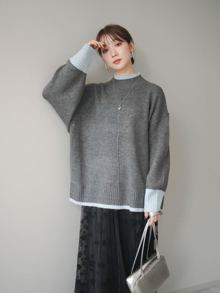 [予約]配色ハイネックニットプルオーバー/charcoalriteblue