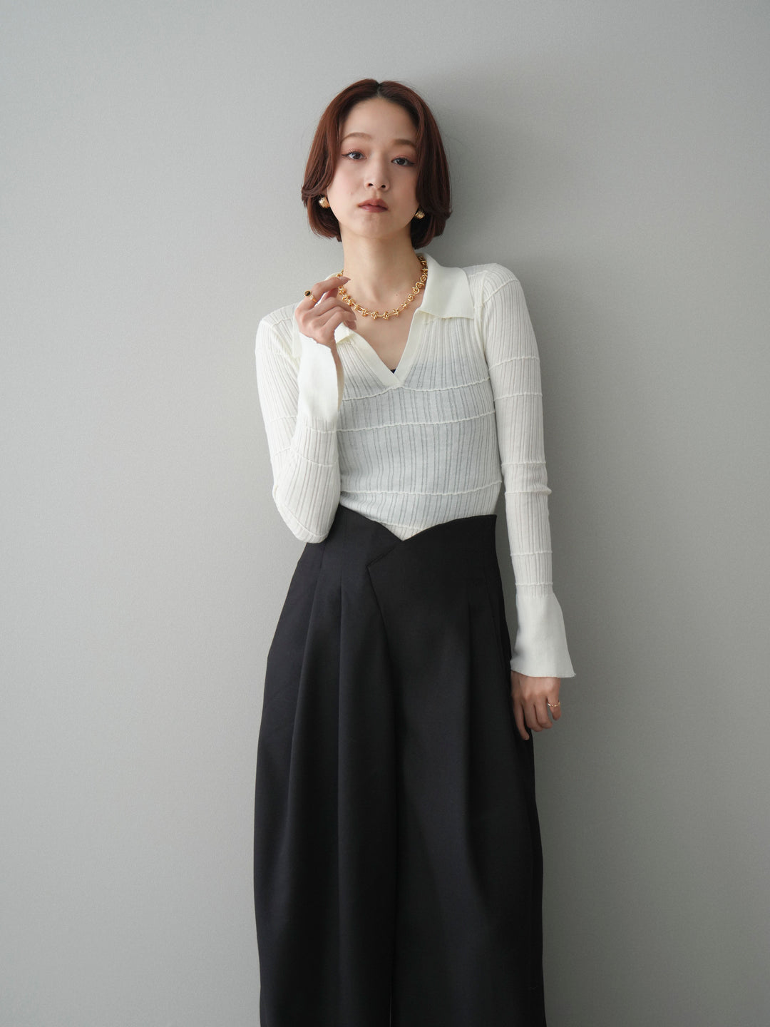 [予約]シアーリブスキッパーニットトップス/ivory