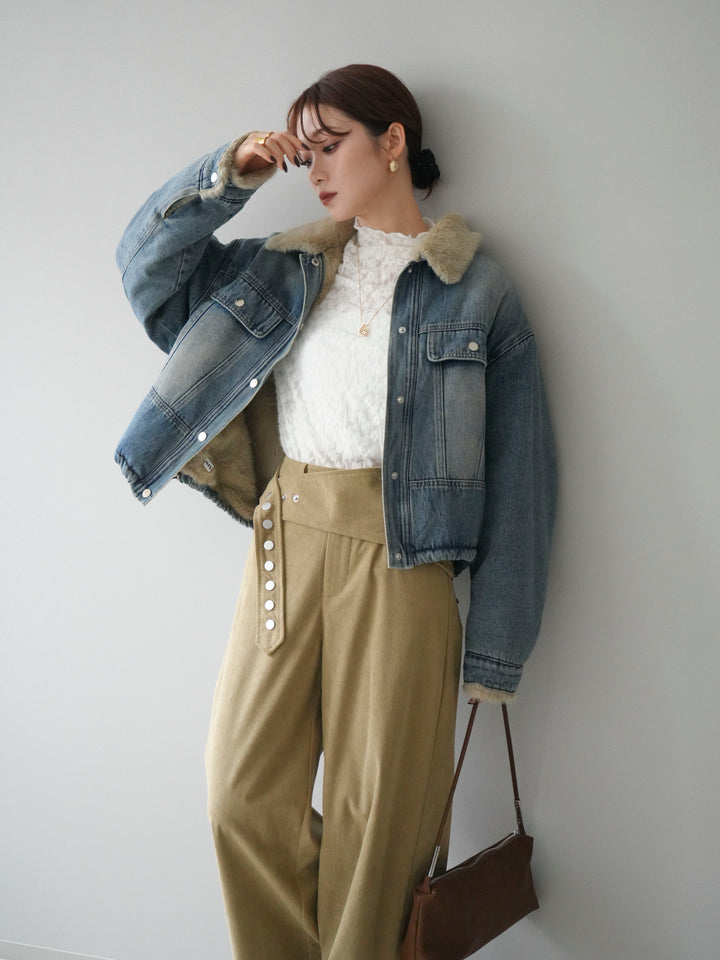 [予約]デニム×ファーステンカラーショートジャケット/lightblue