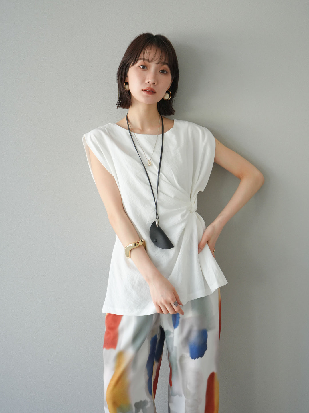 [預訂] 側扭法式上衣/象牙白