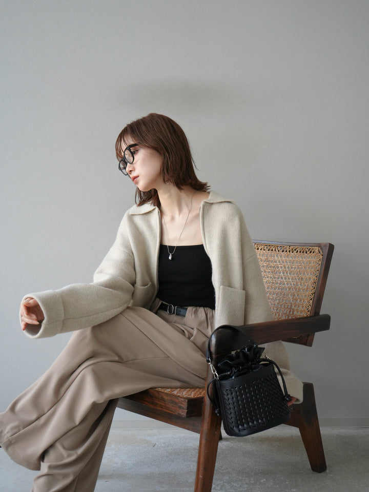 [予約]ポロ襟ジップニットカーディガン/アイボリー