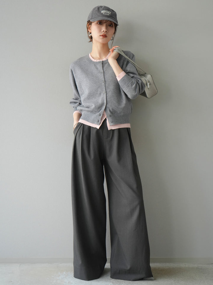 【預購】顏色協調的多層開襟衫/灰色