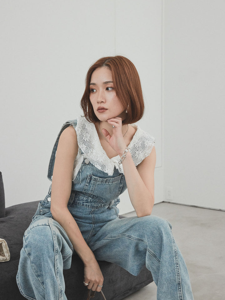 [予約]センターシームデニムサロペット /ライトブルー