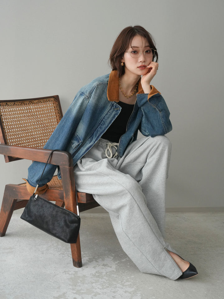 [予約]コーデュロイ×デニムショートカバーオール/blue