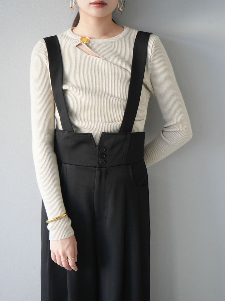 [予約]ゴールドモチーフデザインリブトップス/ベージュ