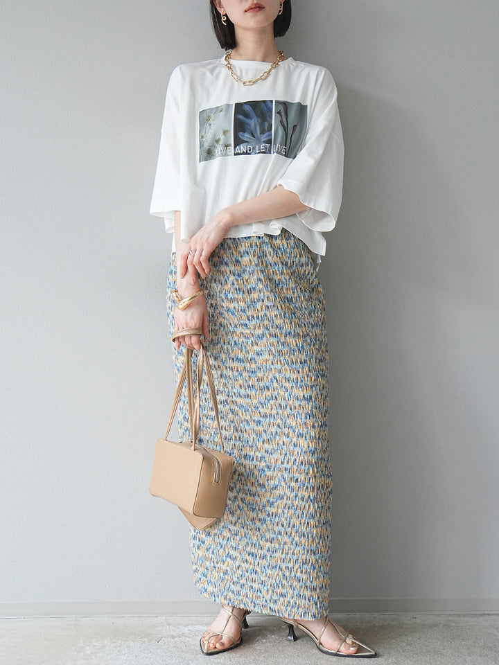 [予約]マルチカラーランダムプリーツタイトスカート/イエロー