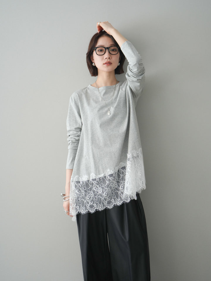 [SET]裾レースロングスリーブTシャツ+選べるアクセセット(2set)